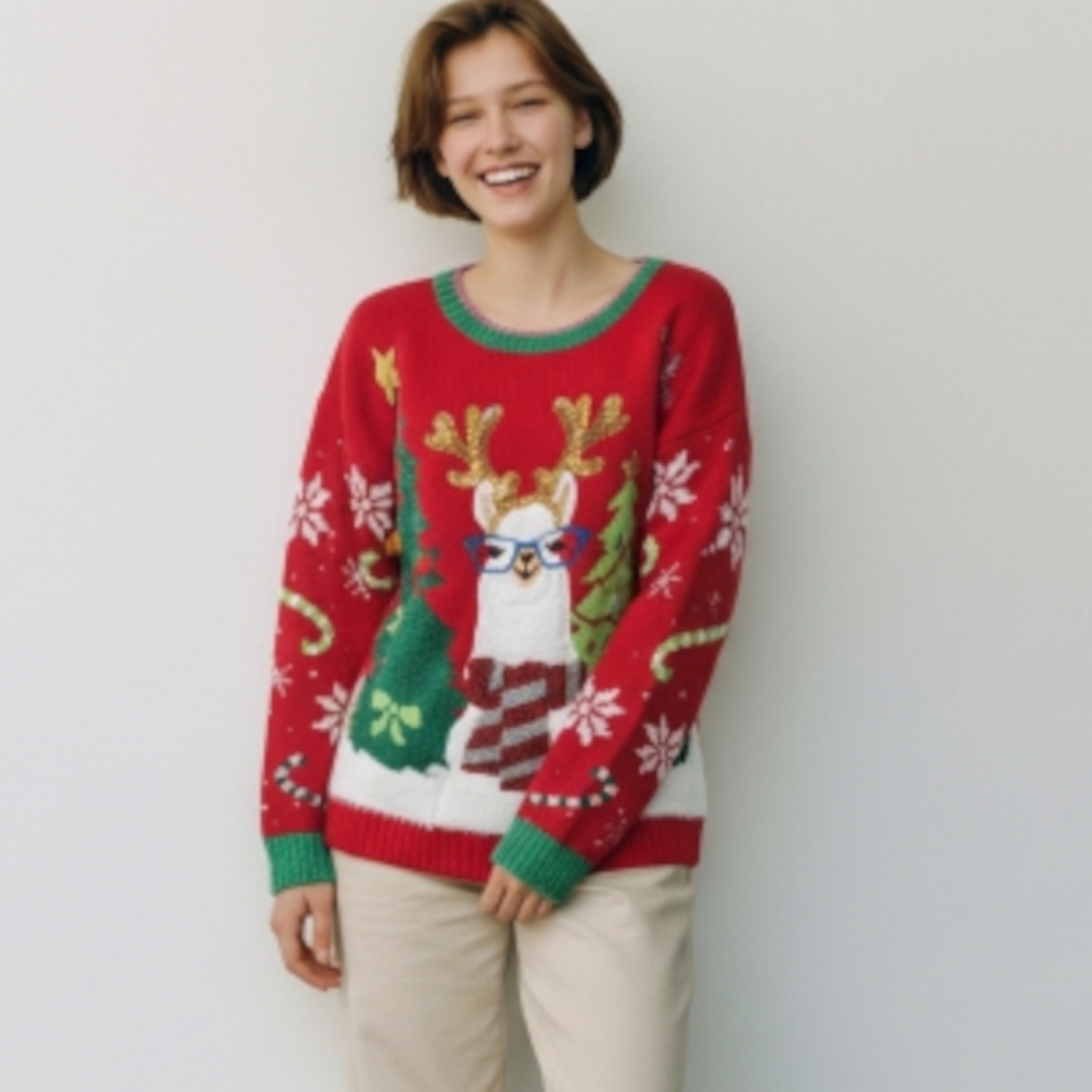 Festive Red Llama Sweater Ugly Christmas Sweater Holiday Party